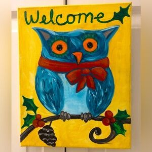Original Art Acrylic Painting Owl Welcome Gift, housewarming gift, unique gift